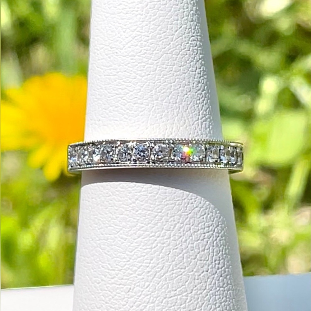 ODELIA 18K VS1 Diamond Half Eternity Stackable Band Designer White Gold Ring